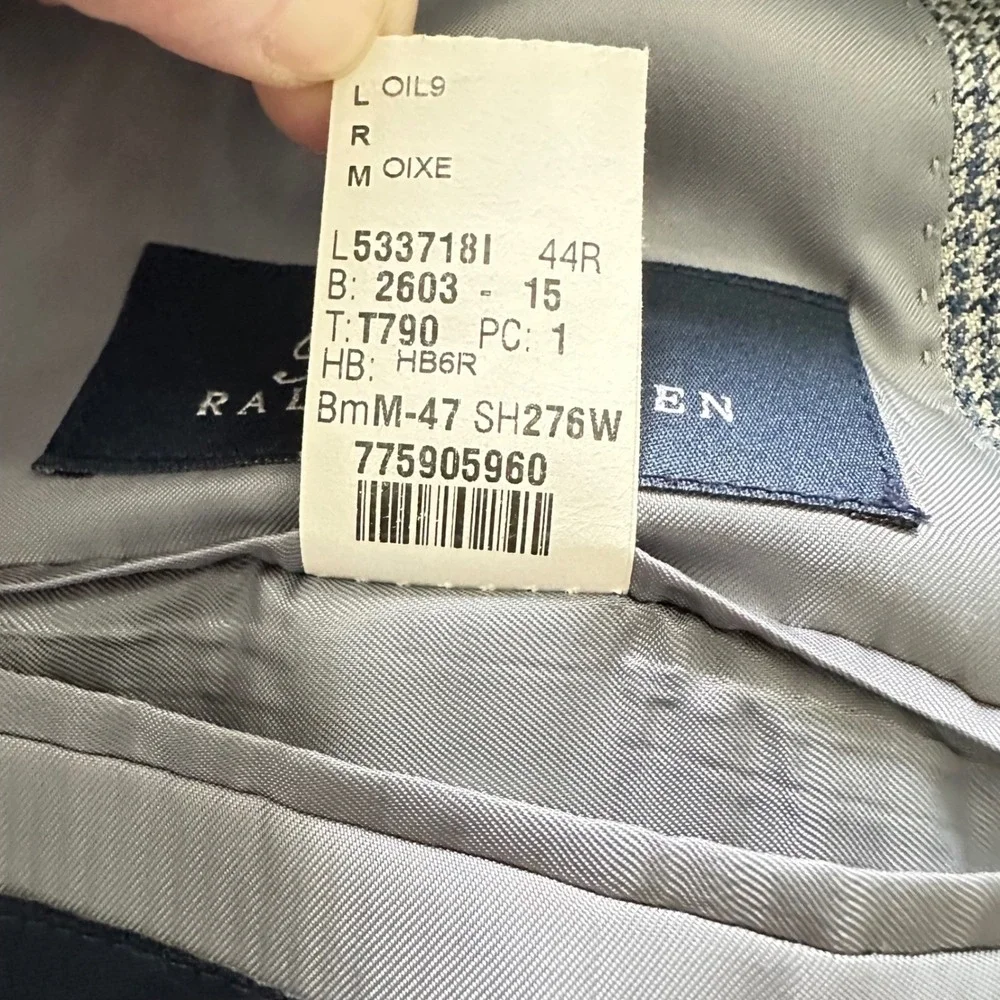 Ralph Lauren Silk Wool Houndstooth Blazer Mens 44R Blue Grey Sport‎ Coat Canada